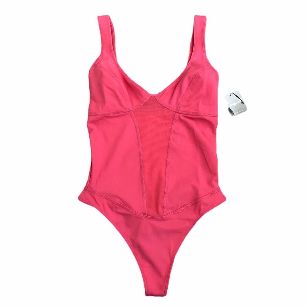 Free People Heart pink Leotard Bodysuit L NWT